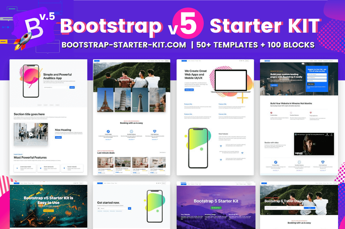 HIT1MILLION-Bootstrap v5 Starter Kit Pro: 50+ Templates and 100 Blocks  – only $17!