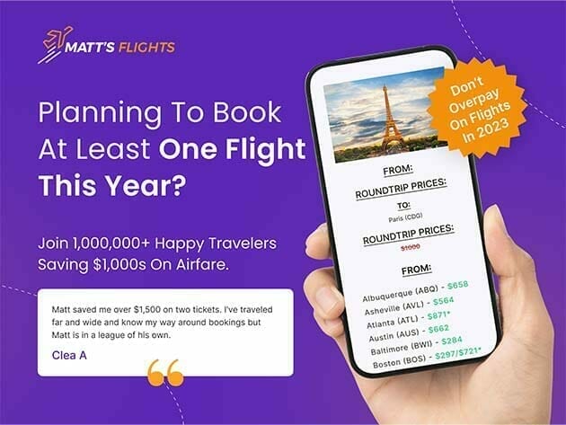 HIT1MILLION-Matt’s Flights Premium Plan: Lifetime Subscription: Save $1