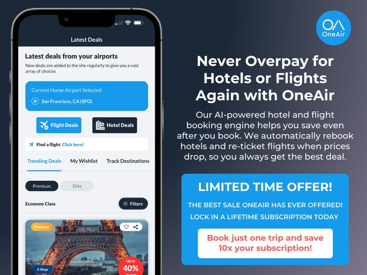 HIT1MILLION-OneAir Elite: Lifetime Subscription (Save Money On Your Existing Hotel and Flight Bookings) for $99